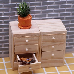 木製のオープンベッドサイドテーブルミニチュア装飾品  マイクロランドスケープドールハウスアクセサリー  小道具の装飾のふりをする  リネン  40x40x63mm&nbsp;PW-WGB4DBF-01