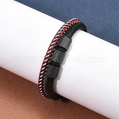 編みこみレザーマルチ連ブレスレット  イオンプレーティング（IP）316外科用ステンレス鋼と304ステンレス鋼の金具付き  ブラック  8-1/4インチ（21cm）&nbsp;BJEW-Z081-15EB