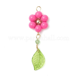 アクリルと304ステンレス鋼の大きなペンダント  花  ゴールドカラー  52x16x6mm  穴：3mm&nbsp;PALLOY-JF04512-01