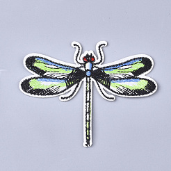 機械刺繍布地アイロンワッペン  マスクと衣装のアクセサリー  アップリケ  トンボ  ブラック  79x98x1mm&nbsp;FIND-T030-133