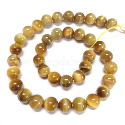 天然石タイガーアイビーズ連売り  染め  ラウンド  ゴールデンロッド  8mm  穴：1mm  約45~48個/連  15インチ&nbsp;G-G544-8mm-01