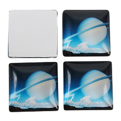 星空印刷されたガラスの正方形のカボション  ライトスカイブルー  10x10x4mm&nbsp;LS-X-GGLA-N001-10mm-D24