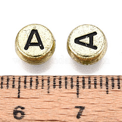 メッキアクリル横穴文字ビーズ  フラットラウンド  黄金メッキ  7x4mm  穴：1.5~1.6mm  3600個/ 500g&nbsp;PACR-ZX018-06A