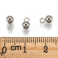 変色防止 201 ステンレススチール 3D ボール ラウンド チャーム ペンダント  ステンレス鋼色  7x4x4mm  穴：1.5mm&nbsp;STAS-Q171-05