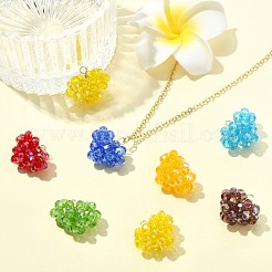 7個 7色 ハンドメイド銅ワイヤーガラスビーズハートペンダント  ミックスカラー  16x20x9.5mm  穴：1.8mm  1pc /カラー&nbsp;PALLOY-CJ00101