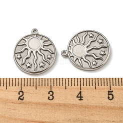 変色しない304ステンレススチールペンダント  太陽と星のチャーム付きフラットラウンド  ステンレス鋼色  17x15x2mm  穴：1mm&nbsp;LS-STAS-L022-208P