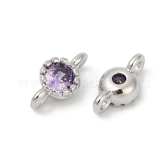 Brass Cubic Zirconia Flat Round Connector Charms&nbsp;KK-H204-02P-01