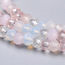 ガラスビーズ連売り  多面カット  ロンデル  ピンク  2~3.2x1.8~2.6mm  穴：0.8mm  約185~186個/連  15.55~15.75インチ（39.5~40cm）&nbsp;X-GLAA-F106-B-17