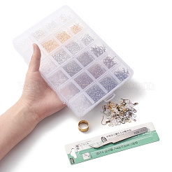 DIYイヤリング作り探しキット  真鍮のイヤリング フック、ジャンプ リング、リング ツールを含む  プラスチック製ピアスキャッチ  ピンセット  ミックスカラー  3568個/箱&nbsp;DIY-YW0006-36