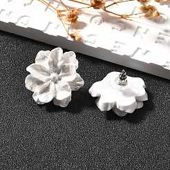 合金＆スターリングシルバー＆アクリルスタッドピアス925個  花  ホワイト  23x26mm&nbsp;LS-EJEW-Q013-09A