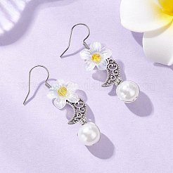 花と月合金プラスチックダングルイヤリング  アクリルと  アンティークシルバー＆プラチナ  46x14mm&nbsp;EJEW-JE06820