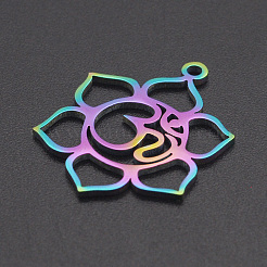 イオンプレーティング（IP）201ステンレスペンダント  aum / omシンボル  レーザー切断  虹色  24.5x19x1mm  穴：1.6mm&nbsp;STAS-R111-JA557