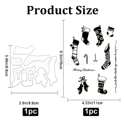 シリコンクリアスタンプ1枚  1pc炭素鋼カッティングダイステンシル付き  DIYスクラップブッキング用  装飾的なフォトアルバム  カード作り  スタンプシート  クリスマスの靴下の模様  88~160x99~110x1~2.5mm&nbsp;DIY-GF0007-04