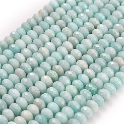 天然石アマゾナイトビーズ連売り  ロンデル  多面カット  9.5~10x6.5~7.5mm  穴：1mm  約54~57個/連  15.24~15.43''（38.7~39.2センチメートル）&nbsp;G-C280-A17-02