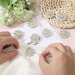 合金ラインストーンシャンクボタン6個  花  銀  27x4.5~8.5mm  穴：3mm&nbsp;BUTT-FG0001-72S