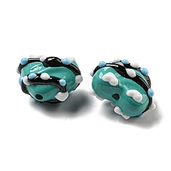 手描きのアクリルとエナメルビーズ  ハート  ミディアムターコイズ  15~18.5x19
~21x10~15mm  穴：2.2mm&nbsp;MACR-D031-06A