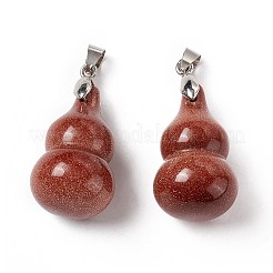 天然石&合成天然石ペンダント  プラチナトーンの真鍮パーツ  ひょうたんチャーム  29.5x18mm  穴：6x4mm&nbsp;G-G846-02P