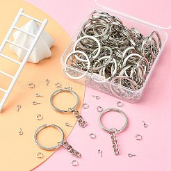 Diy キーホルダー メイキング ファインディング キット  真鍮製の丸カン入り  アイアンスプリットキーリング＆スクリューアイピンペグベイル  プラチナ  150個/箱&nbsp;DIY-YW0006-49