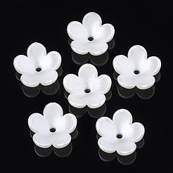 4花弁ABSプラスチックパール調ビーズキャップ  花  乳白色  17.5x18x6mm  穴：2mm&nbsp;OACR-S020-32