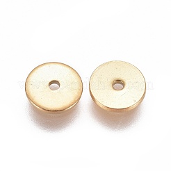 イオンプレーティング（IP）304ステンレススチールスペーサービーズ  フラットラウンド  ゴールドカラー  6x0.8mm  穴：1mm&nbsp;STAS-G200-02A-G