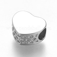 304ステンレススチールヨーロピアンビーズ  大穴ビーズ  ラインストーン付き  ハート  ステンレス鋼色  クリスタル  10x11x7mm  穴：4mm&nbsp;STAS-O097-94B
