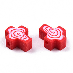 手作り樹脂粘土ビーズ  クロス  レッド  12x10x4.5mm  穴：1.6mm&nbsp;CLAY-T020-30E