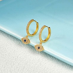 キュービックジルコニア ホースアイ ダングル フープ ピアス  女性のための真鍮のアクセサリー  ゴールドカラー  17.8mm&nbsp;JE925A