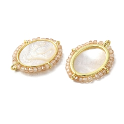 Rack Plating Brass Micro Pave Cubic Zirconia & Shell Pendants&nbsp;KK-G488-18G
