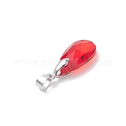 真鍮製ガラスチャーム  ティアドロップ  多面カット  プラチナ  21x9x4.5mm  穴：5x3.5mm  4個/セット&nbsp;PALLOY-JF04501-02