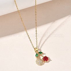 真鍮とキュービックジルコニアのペンダントネックレス  304ステンレススチールアズキチェーンネックレス  チェリー  ゴールドカラー  15.94インチ（40.5cm）&nbsp;SA-CBA7E55-03G-02