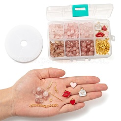 バレンタインデーのためのDIYジュエリーセット製作キット  ラウンド＆チップミックスジェムストーンビーズを含む  合金エナメルチャーム  鉄のピアスフック＆丸カン＆エンドチェーン  真鍮製のアイピンと伸縮性のあるクリスタルスレッド  ミックスカラー  ビーズ：170個/箱&nbsp;DIY-LS0001-84