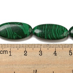合成マラカイトビーズ連売り  フラットオーバル  24~24.5x12x5~5.5mm  穴：1mm  約16個/連  15.35''（39センチメートル）&nbsp;G-B071-C01-01