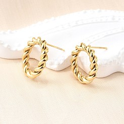イオンプレーティング（IP）304ステンレススチールツイストロープリングスタッドピアス女性用  14KGP本金メッキ  16mm  ピン：0.7mm&nbsp;EJEW-N097-006LG