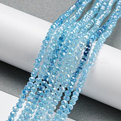 透明ベーキングペイントガラスビーズ連売り  ABカラー  多面カット  ラウンド  ライトスカイブルー  3x2.5mm  穴：0.7mm  約156~159個/連  14.80~14.96インチ（37.6~38cm）&nbsp;DGLA-F002-02B-04