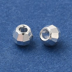 真鍮製スペーサービーズ  カドミウムフリー＆鉛フリー  長持ちメッキ  多面カットラウンド  925銀メッキ  2.5x2.2mm  穴：1mm&nbsp;KK-O133-013B-S