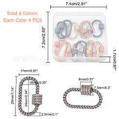 16個 4色合金スクリューカラビナロックチャーム  ネックレス作り用  オーバル  ミックスカラー  29x17x2.5mm  内径：10x24mm  4個/カラー&nbsp;FIND-CA0003-44