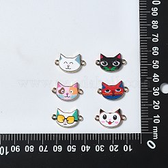 30 個 6 スタイル合金エナメル コネクタ チャーム  ライトゴールド  猫リンク  ミックスカラー  14x23x3mm  5個/スタイル&nbsp;ENAM-CJ0004-55