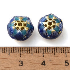 ラックメッキ真鍮製ビーズ  エナメル  カドミウムフリー＆鉛フリー  花  18KGP本金メッキ  長持ちメッキ  ダークブルー  11.5x9mm  穴：1.6mm&nbsp;KK-P276-32G