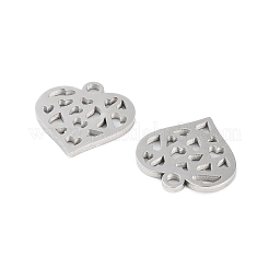 変色しない316ステンレススチールチャーム  ハートチャーム  レーザー切断  ステンレス鋼色  13x13x1mm  穴：1.5mm&nbsp;STAS-C096-12C-P