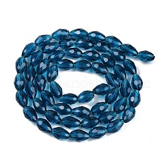 透明ガラスビーズ連売り  多面カット  ティアドロップ  プルシアンブルー  15x10mm  穴：1.6mm  約46~48個/連  27.95インチ（71cm）&nbsp;X-EGLA-N013-T10mm-D25