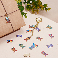42 個 7 色ラックメッキ合金ペンダント  印刷  鉛フリー＆カドミウムフリー＆ニッケルフリー  魚のチャーム  ライトゴールド  ミックスカラー  19x12.5x1.5mm  穴：1.4mm  6個/カラー&nbsp;FIND-PH0021-11