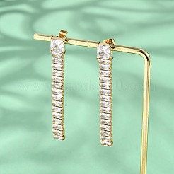 304ステンレススチール製クリアキュービックジルコニアタッセルスタッドピアス  18KGP本金メッキ  長方形  52x7mm&nbsp;EJEW-Z094-01D-G02