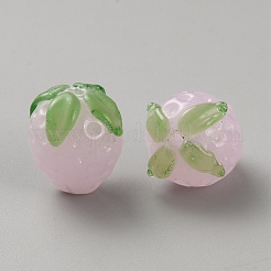 手作りランプワークビーズ  苺  ピンク  15x15x15mm  穴：1.6mm&nbsp;LAMP-WH0009-10D
