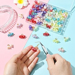 80個 8色フラワーABSプラスチックパールペンダント  金色の真鍮製ボールヘッドピン付き  ミックスカラー  16mm  10個/カラー&nbsp;PALLOY-CJ00075