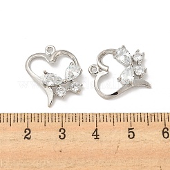 真鍮製マイクロパヴェキュービックジルコニアペンダント  長持ちメッキ  ハート  プラチナ  17.5x17x3.5mm  穴：1.4mm&nbsp;KK-P250-16P