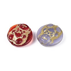 クマのガラスビーズが付いたフラットラウンドい  ゴールドライン入り  ミックスカラー  17.5~18x7.5mm  穴：1mm&nbsp;GLAA-T025-64M