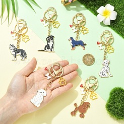 6個 6スタイル 合金エナメルキーチェーン  スプリットキーリングとロブスタークラスプ付き  犬と足跡とハート  ゴールドカラー  ミックスカラー  85~100mm  1個/スタイル&nbsp;HJEW-YW00562