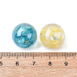 透明樹脂と天然貝ビーズ  ラウンド  金箔  ミックスカラー  15x15.5mm  穴：2mm&nbsp;X-RESI-B039-07