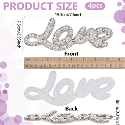 4Pcs Word Love Glass Crystal Rhinestone with Plastic Pearl Sew on Cloth Patches&nbsp;PATC-FG0003-51
