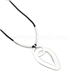 Teardrop & Ring Iron Pendant Black Waxed Cord Necklaces&nbsp;FS-WG8613B-02